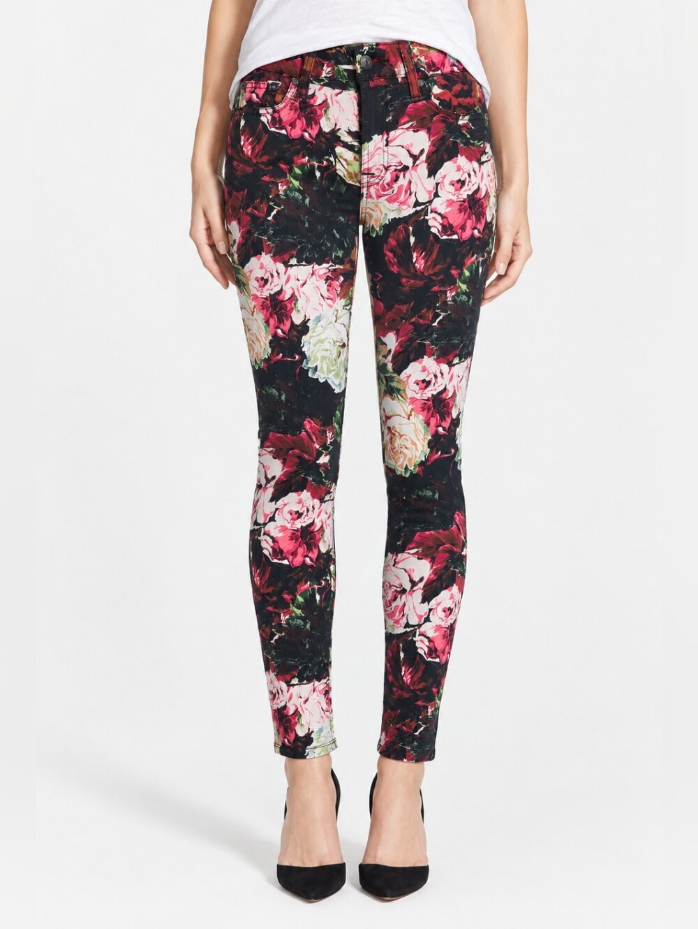 7 For All Mankind Gallery Floral Mid Rise Skinny Jeans